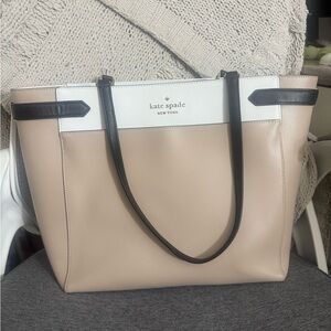 kate spade Beige, White & Black Leather Colorblock Tote